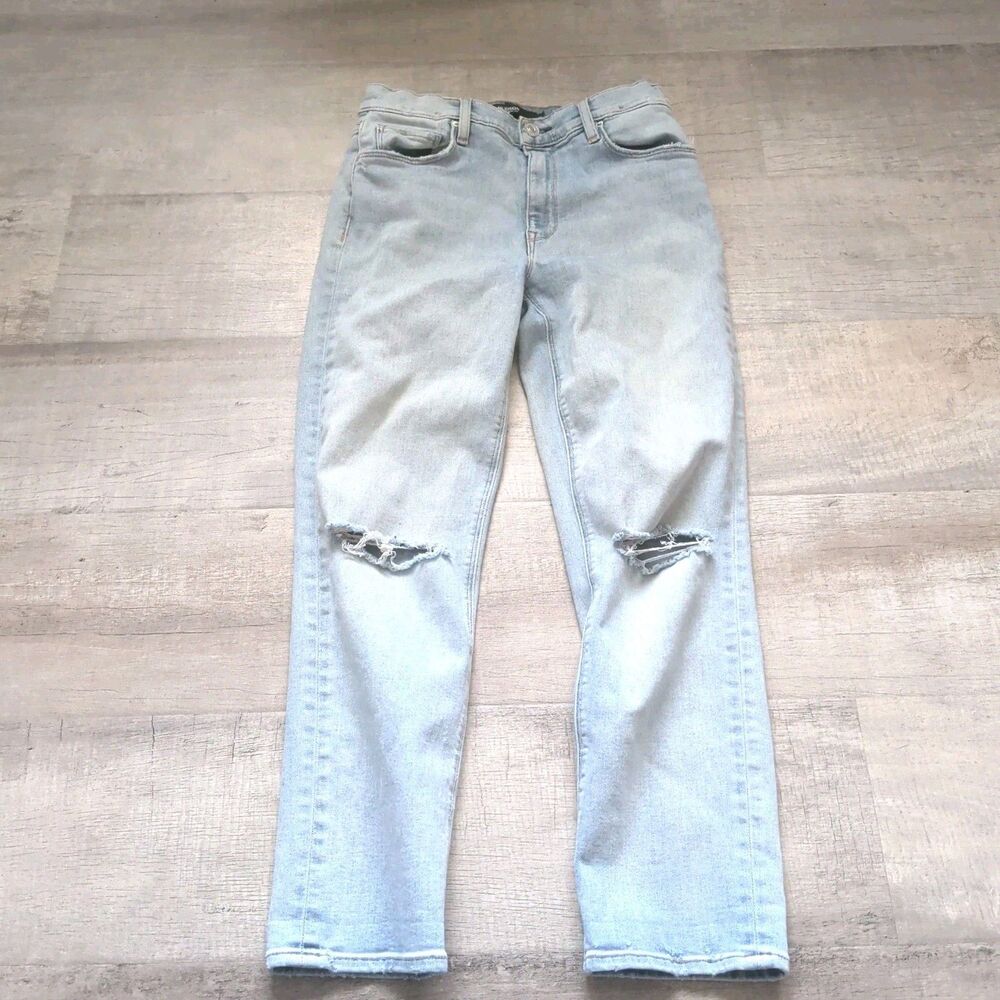 ​Hudson Barbara High Rise Straight Jeans Womens 27 Light Wash Distressed Denim